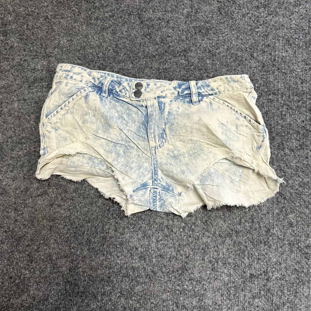 RVCA Shorts Womens Size 26 Blue Acid Wash Raw Hem Denim Slim Low Rise Casual